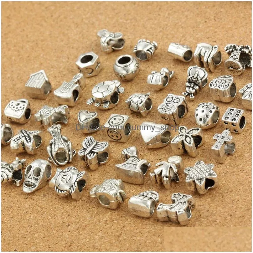 200pcs/lot 40 style big hole loose beads charm for diy jewelry bracelet for european bracelet necklace9527280