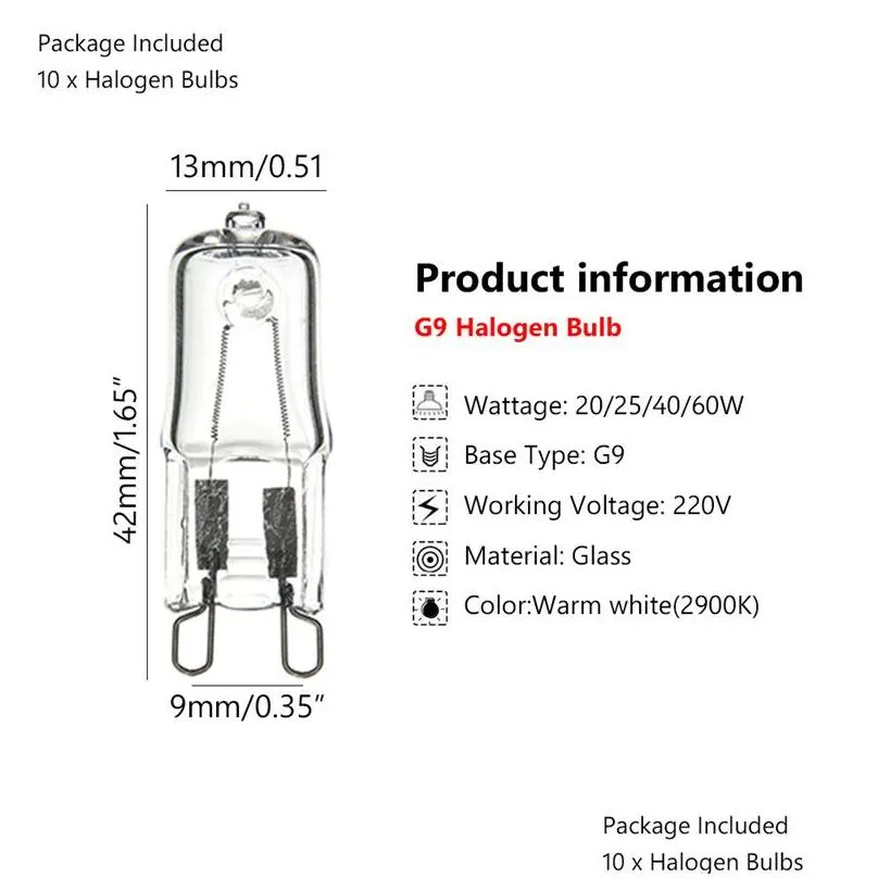 10pcs g9 halogen light bulbs 230-240v 25w 40w frosted transparent capsule case led lamps lighting warm white for home kitchen