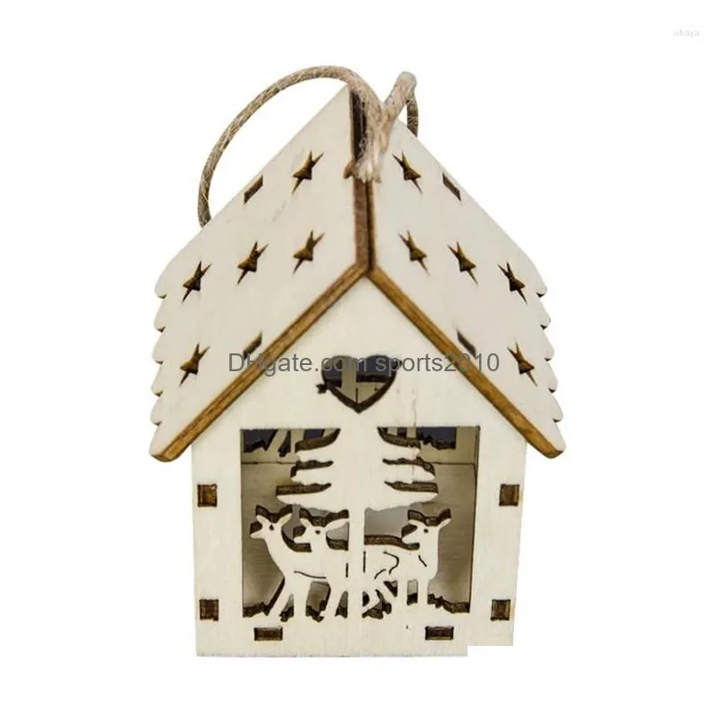 Interior Decorations Christmas Decorations Small Led Wooden House Tree Hanging Ornaments For Indoor Party Bedroom Holiday Decoration D Dh4Sa