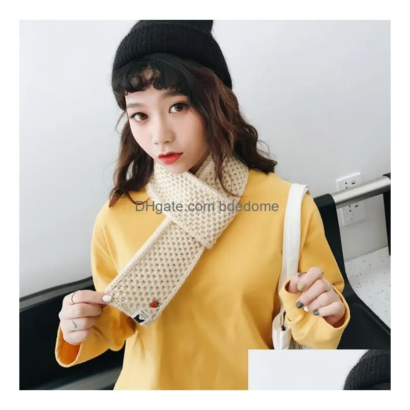 Warm Woman Scarf With A Small Stberry Solid Scarves Nice Short Paragraph Knitted Gifts Mticolor Drop Delivery Dhkgl
