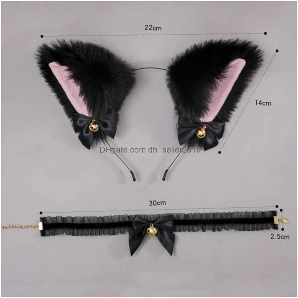 Other Fashion Accessories Cute Beautif Women Girls Cat Ear Headband Necklace Party Cosplay Costume Bell Plush Headwear Hair Accessorie Dhlpk