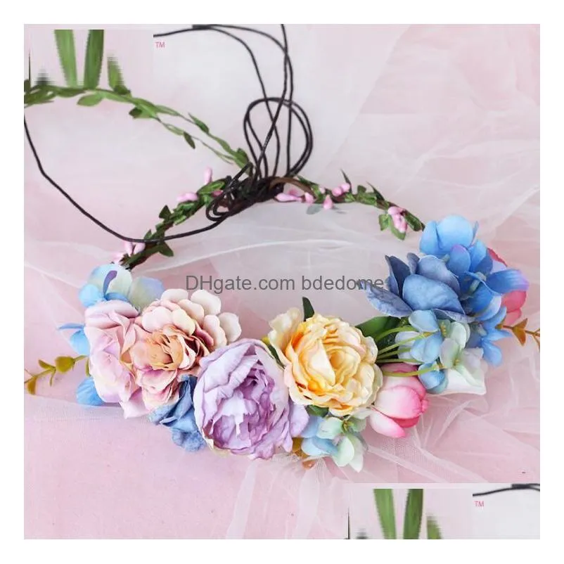 Bridal Colorf Flower Hair Band Mori Festives Girl Rattan Garland Holiday Beach Bucket Hat Drop Delivery Dhxut