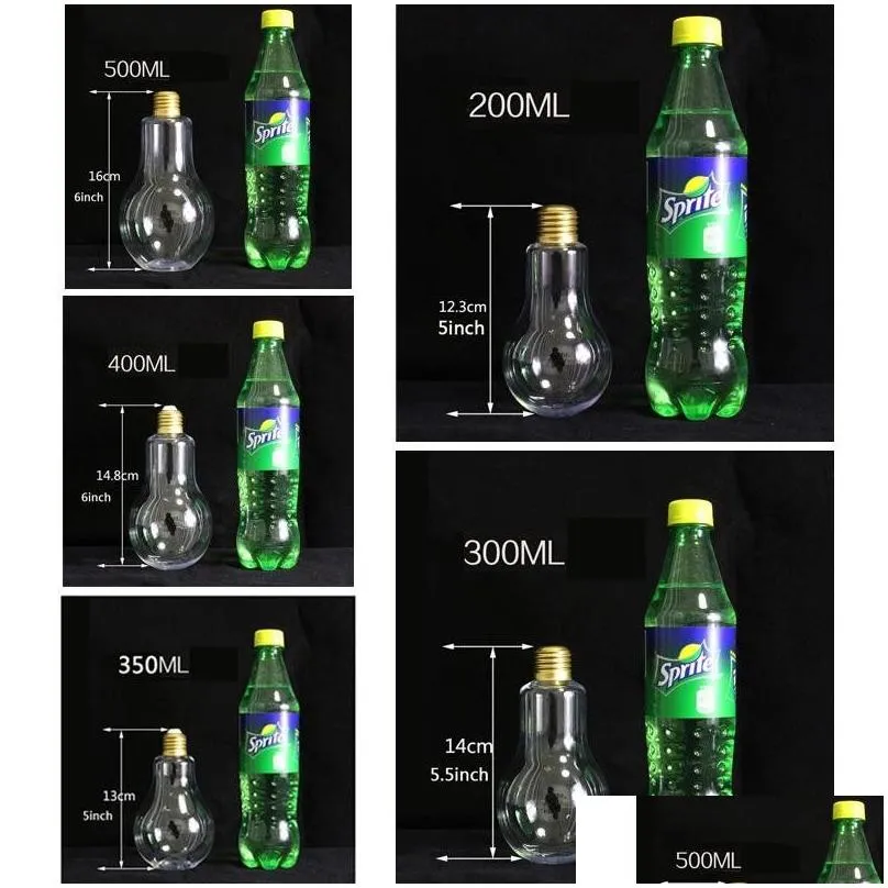 Water Bottles Wholesale Led Light Bb Water Bottle Plastic Milk Juice Disposable Leak-Proof Drink Cup With Lid Creative Drinkware Drop Dhak4