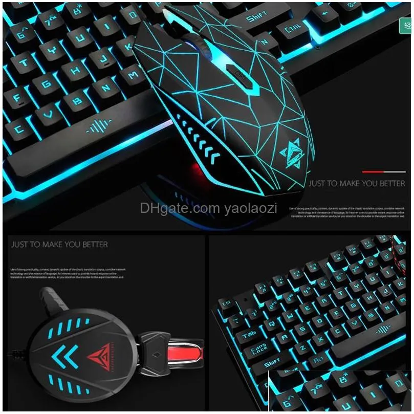 optical gaming keyboard mouse headband and pad combos 4 pieces a kit backlit keyboard cosmic illuminouse mouse breathing lights gamers