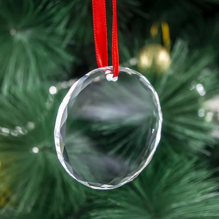 blank glass christmas ornament laser engraving or uv printing for glass christmas decorative ornament Clear Crystal Xmas Hanging Pendant 1113