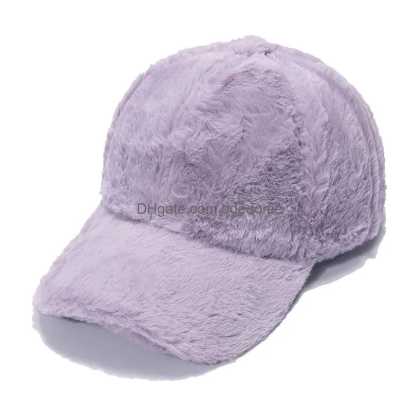 Winter Warm Rabbit Fur Baseball Cap Tide Outdoor Sports Thickening Solid Color Leisure Feather Caps For Woman Fashion Street Horsetail Dhwvx