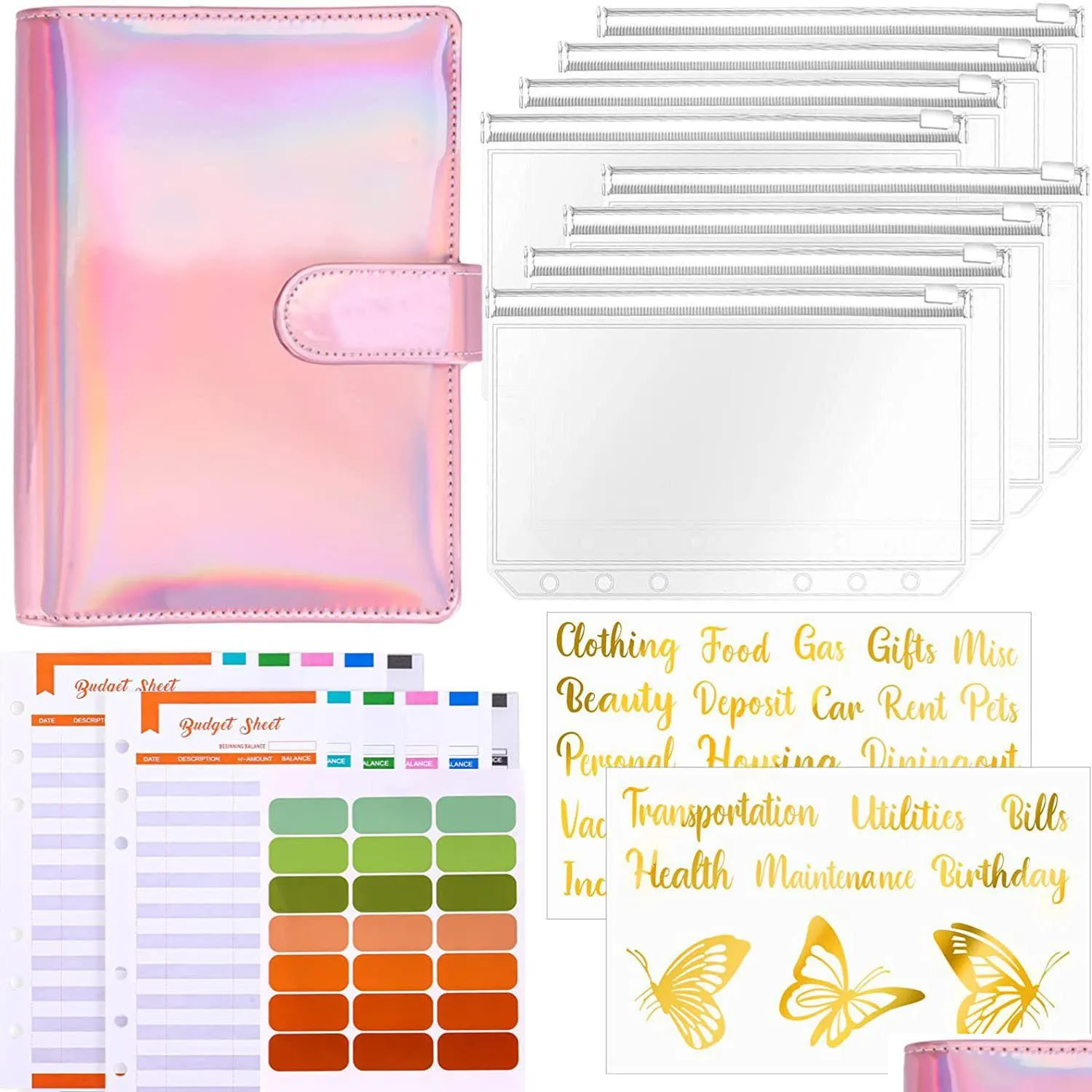 wholesale filing supplies a6 binder budget cash envelopes planner organizer with pockets expense sheets sticker labels for money saving