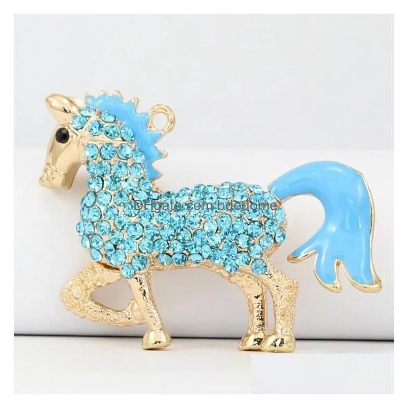 Skillf Manufacture Big Tail Horse Key Chain With Crystal Ring Cute Metal 3 Drop Delivery Dhkzw