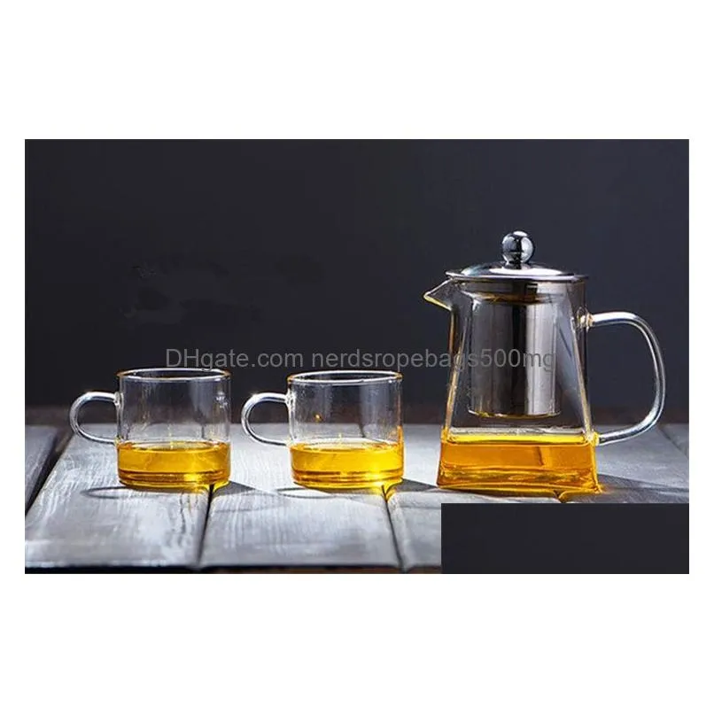 Coffee & Tea Sets Transparent Borosilicate Glass Household Teapot Stainless Steel Infuser Strainer Tea Set Heat Resistant Loose Leaf H Dhf1N