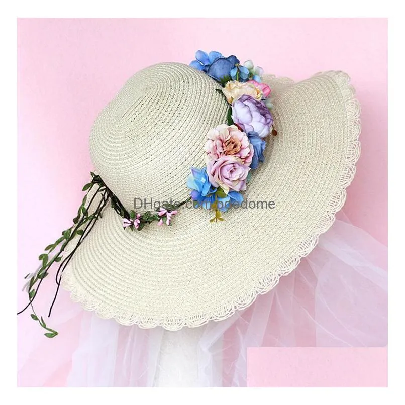 Bridal Colorf Flower Hair Band Mori Festives Girl Rattan Garland Holiday Beach Bucket Hat Drop Delivery Dhxut