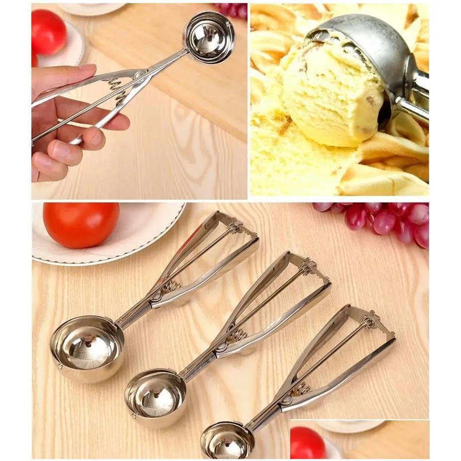 4/5/6cm Stainless Steel Ice Cream Spoon Kitchen Mashed Potatoes Watermelon Jelly Yogurt  Spring Handle Scoop Kitchen Tool DBC