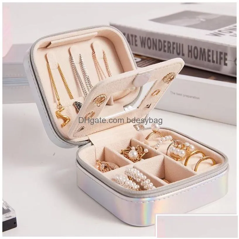 jewelry boxes portable travel box waterproof pu leather storage organizer case double layer small packaging for necklace ring bracelet