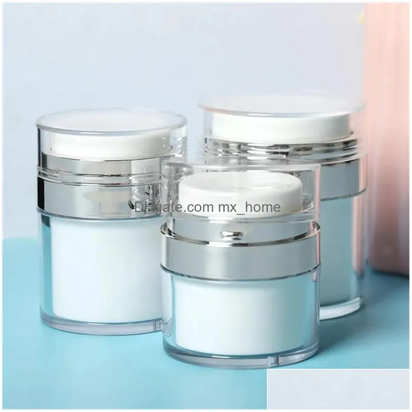 wholesale wholesale 15 30 50 g ml bottles pearl white acrylic 0.5oz airless round vacuum lotion cream jar cosmetic press plastic refillable airpump