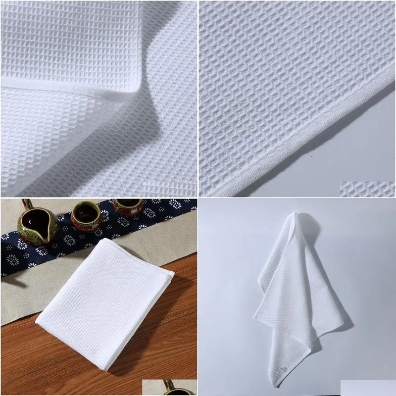 Cleaning Cloths 100% Cotton Cleaning Cloths Bright White Waffle Tea Towel Blanks Plain Kitchen Dish Towels 45X65 Cm Drop Delivery Home Otika