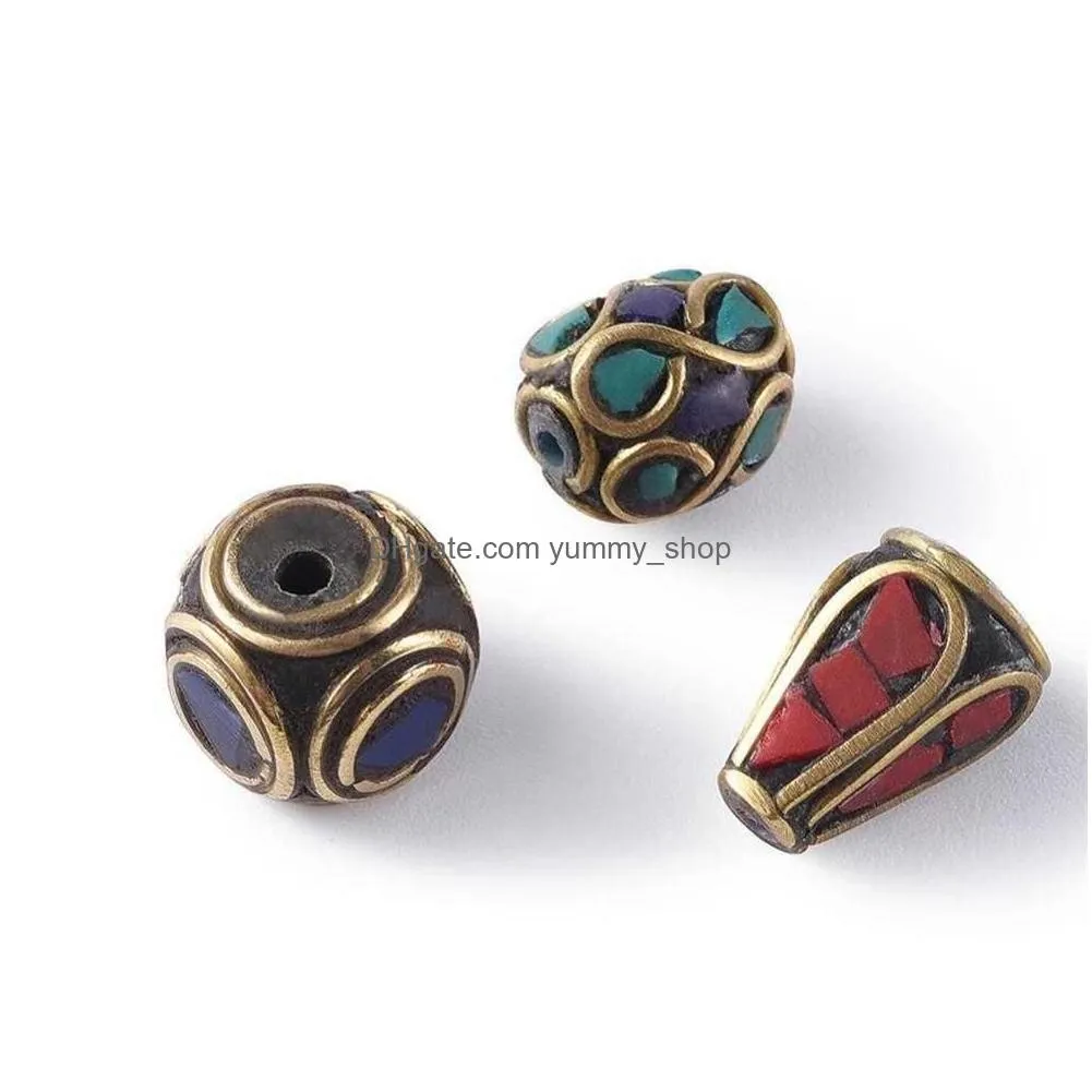 50pcs retro prayer nepal beads handmade red coral tibetan loose beads for jewelry making diy necklaces bracelets 8-25x8-13mm f70 t223u