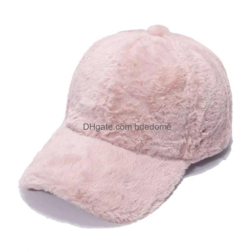 Winter Warm Rabbit Fur Baseball Cap Tide Outdoor Sports Thickening Solid Color Leisure Feather Caps For Woman Fashion Street Horsetail Dhwvx