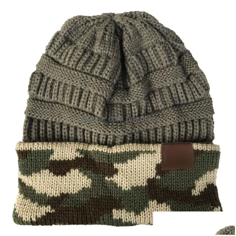 6 Colors With Logo Camouflage Woollen Hat Autumn And Winter Outdoor Warm Jumper Knitted Casual Hats For Drop Delivery Dhrpc