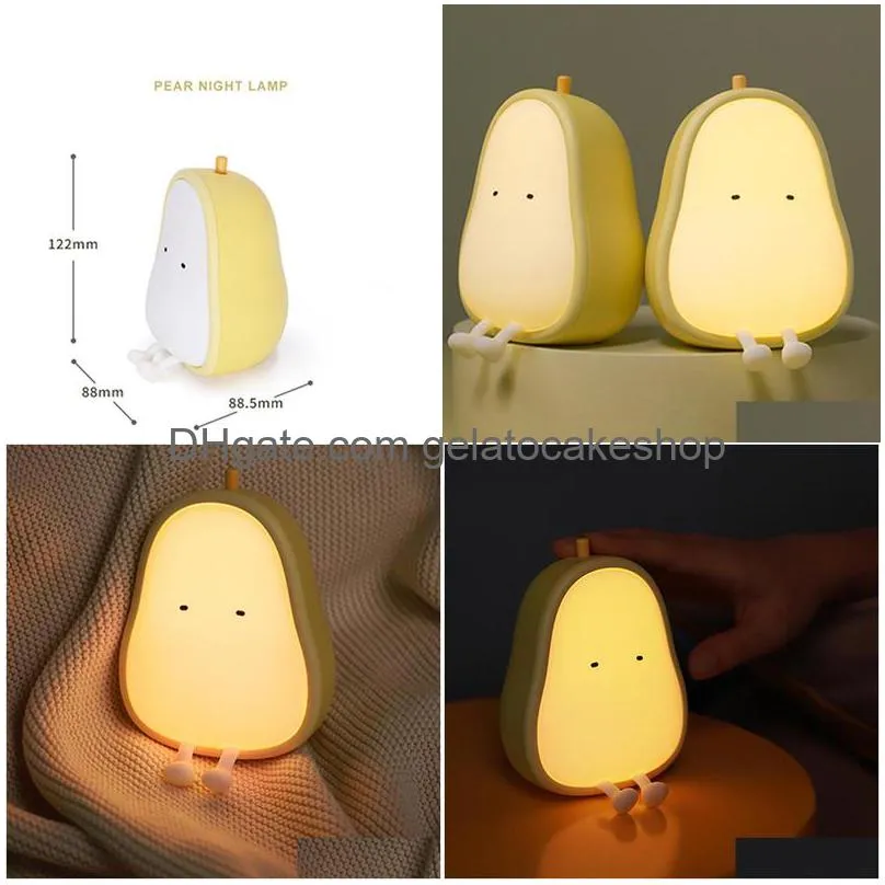 led pearshaped fruit night light usb rechargeable dimming table lamp bedroom bedside decoration silicone light kid gift