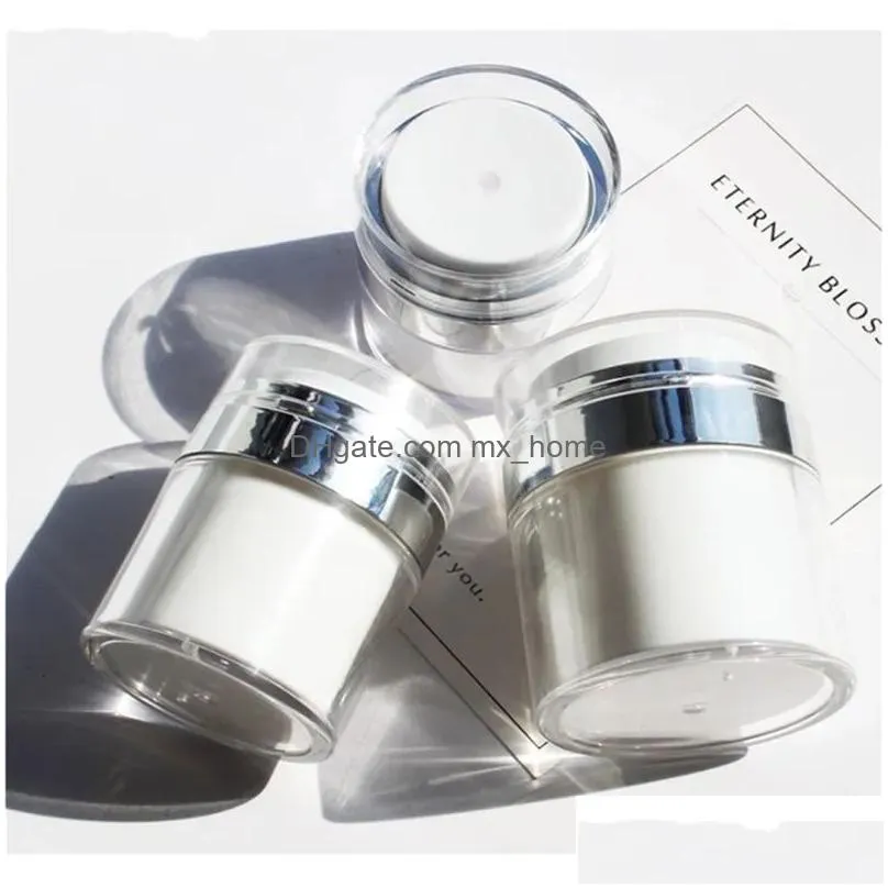 wholesale wholesale 15 30 50 g ml bottles pearl white acrylic 0.5oz airless round vacuum lotion cream jar cosmetic press plastic refillable airpump