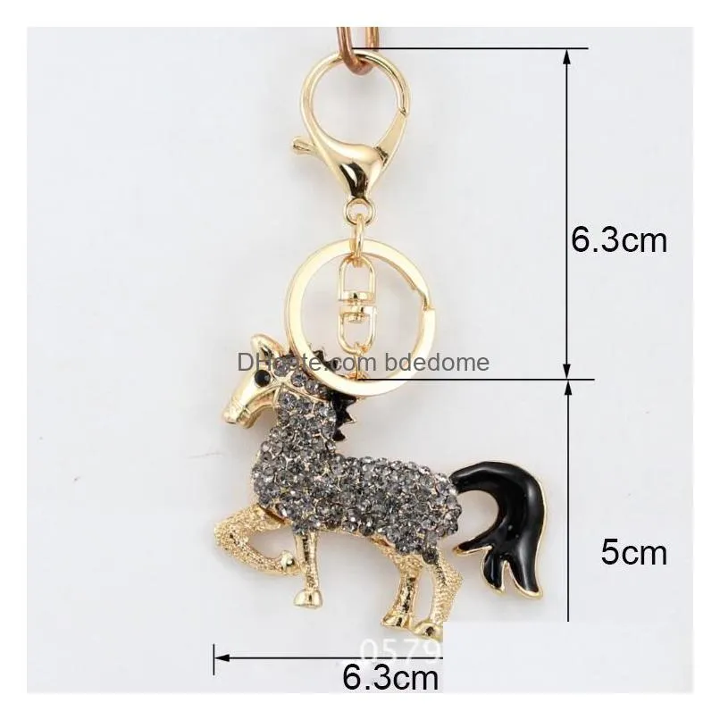 Skillf Manufacture Big Tail Horse Key Chain With Crystal Ring Cute Metal 3 Drop Delivery Dhkzw