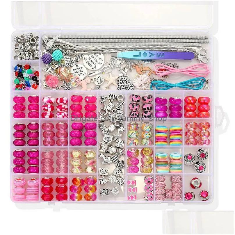 diy bracelet accessories case loose beads chains and tool 305pcs set hollow candy colors bead charm wholesale