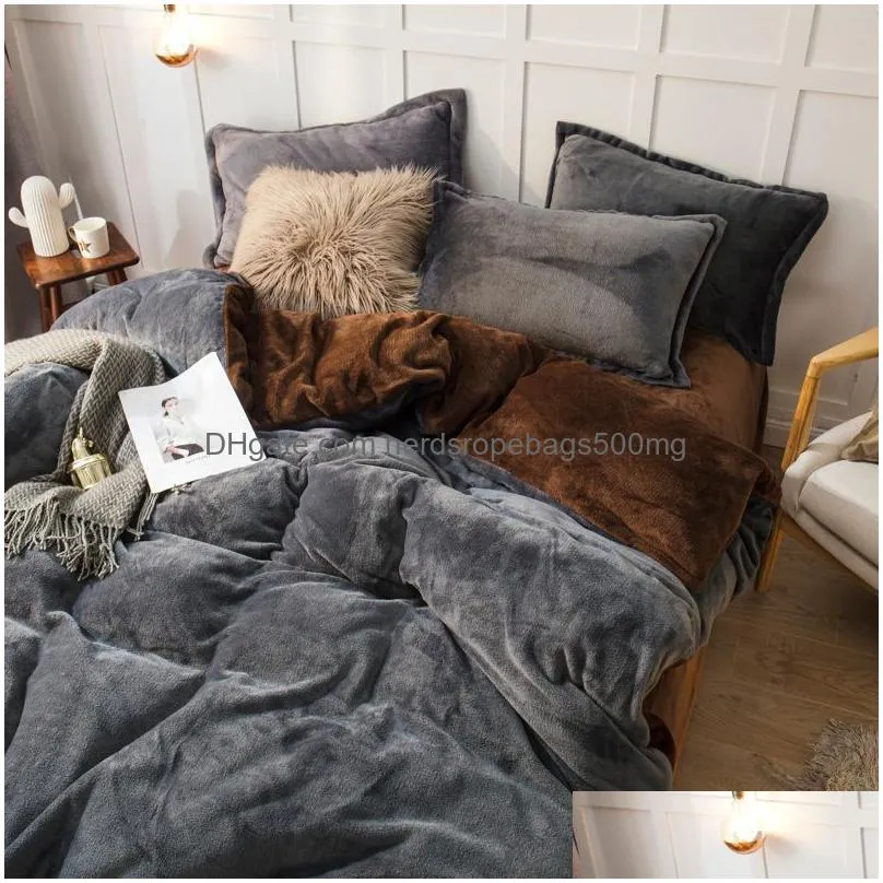 Bedding Sets Bedding Sets Winter Soft Warm Double-Sided Veet Quilt Bed Er Plush Thickening Duvet Set 230506 Drop Delivery Home Garden Dhff2