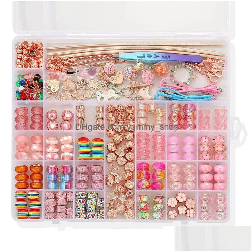 diy bracelet accessories case loose beads chains and tool 305pcs set hollow candy colors bead charm wholesale