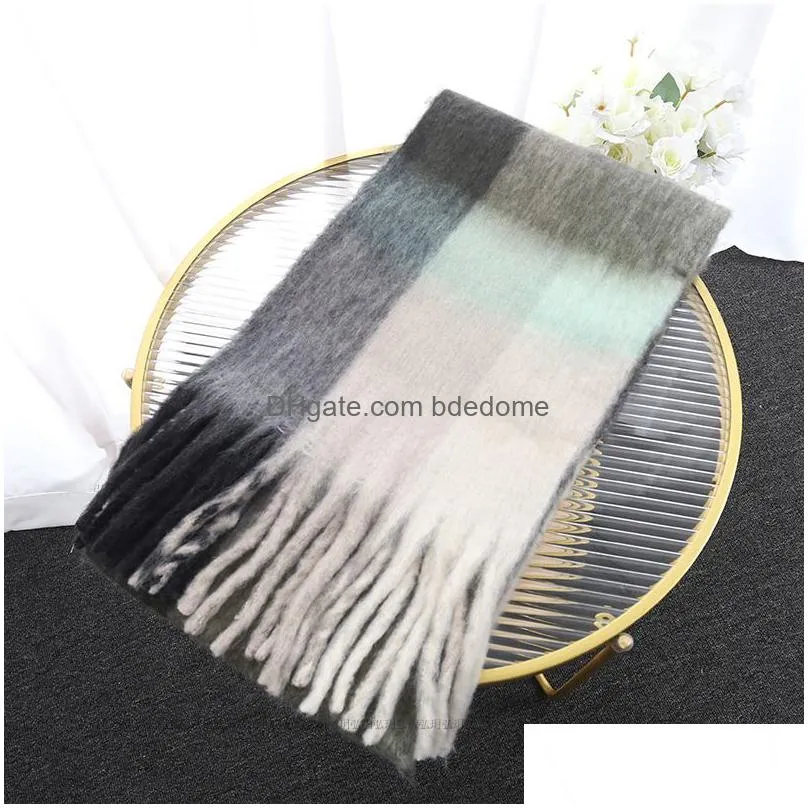 Mti Colors Fashionable And Warm Rainbow Plaid Scarf Autumn Winter Tassel Shawl For Men Women Thickened Seahorse Fur Drop Delivery Dhxxh