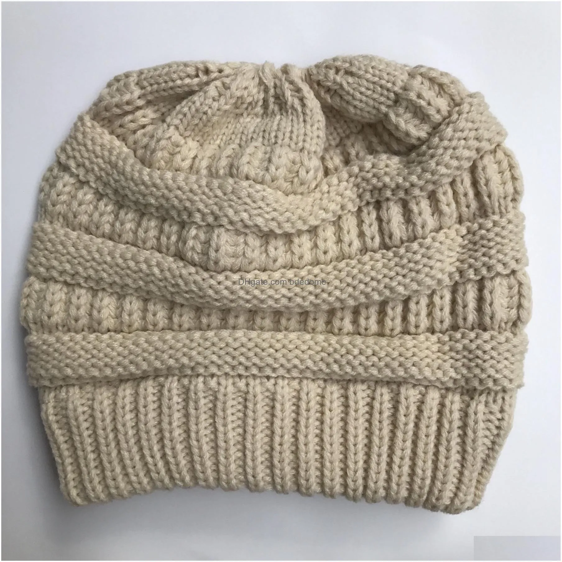 10 Colors Fashion Ponytail Knitted Hat Autumn And Winter Warm Woolen For Women Colorf Outdoor Knit Drop Delivery Dh7Jq