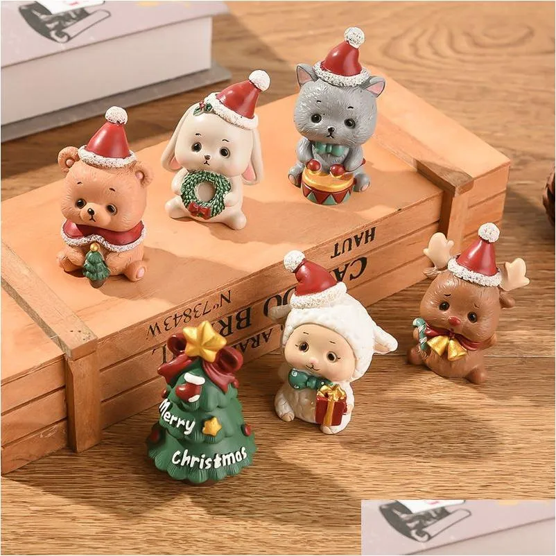 Interior Decorations Christmas Decorations Resin Small Animal Ornaments Mini Tree Santa Claus Party Gift Drop Delivery Automobiles Mot Dhbxq