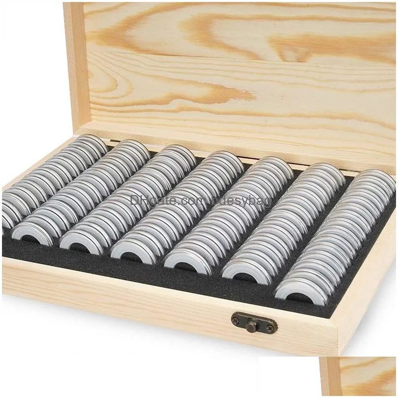 100pcs/set coin storage box adjustable antioxidative wooden commemorative coin collection case container with adjustment pad lx3119