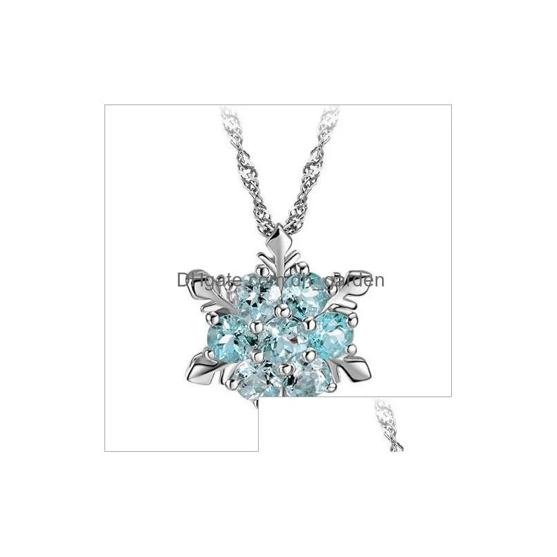 charm snow shape snowflake pendant necklace snowflake 925 sterling silver necklace chain austrian crystal snowflake necklace