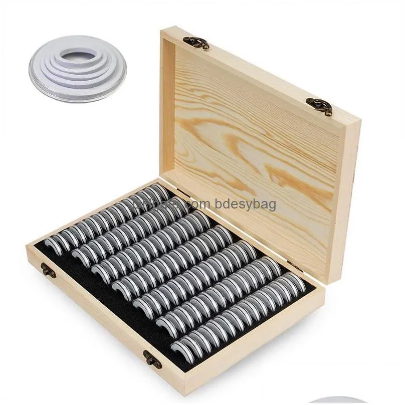 100pcs/set coin storage box adjustable antioxidative wooden commemorative coin collection case container with adjustment pad lx3119