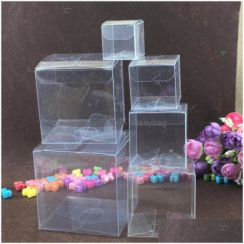 8 size square plastic clear pvc boxes transparent waterproof gift box pvc carry cases packaging box for jewelry/candy/toys lz0743