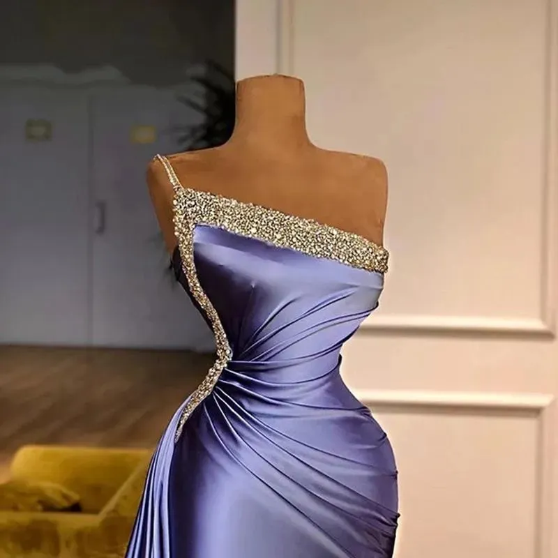 Sexy Short Evening Dresses With Sequins Beaded One Shoulder Women Formal Party Gowns Ruched Arabic Aso Ebi Prom Celebrity Dress Robe de Soiree