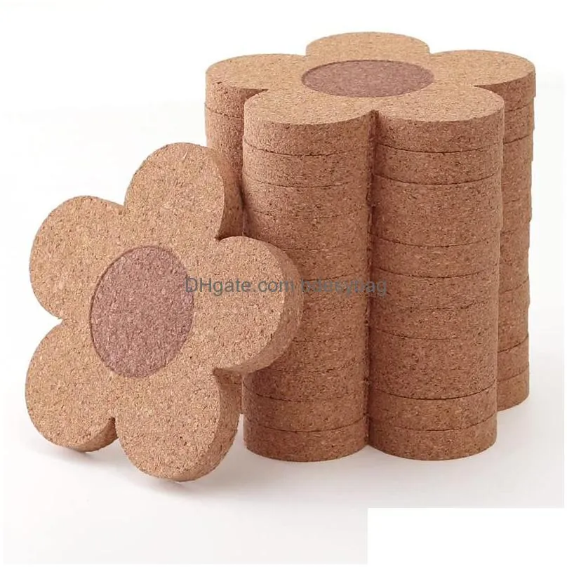 cork coasters drinks reusable coaster natural cork 4 inch flower shape wood coasters cork coasters for desk glass table lx4728