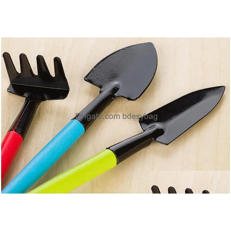 3pcs/set mini shovel spade rake metal head garden gardening plant tools set with colorful wooden handle za5755