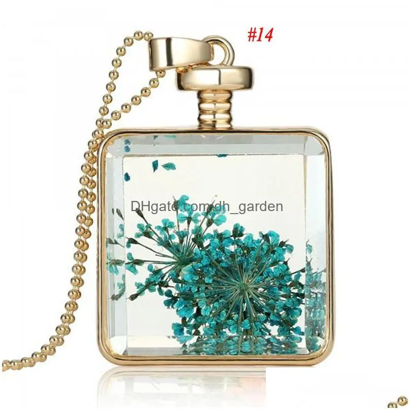 natural plant real dried flower necklaces drifting bottle pendants glass ball pendant necklace sweater chain for women
