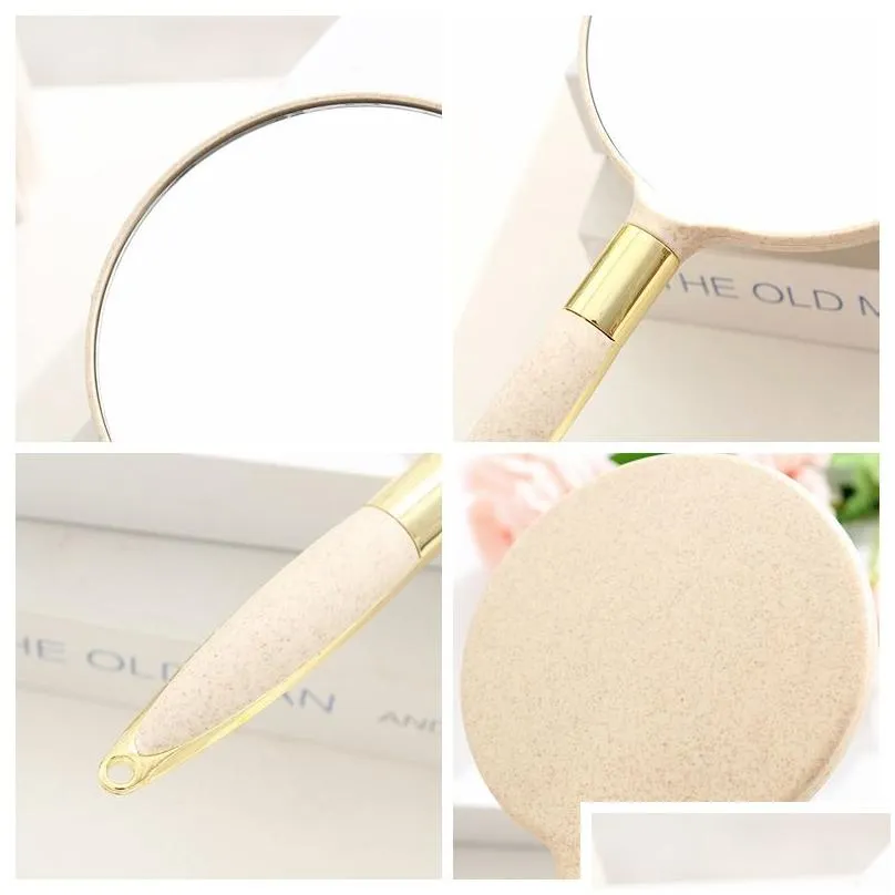 Cute Pink Makeup Vanity Mirror Vintage Mirrors With Handle Women Round Hand Hold Cosmetic Mirrors High Definition Portable Mirror BH2583