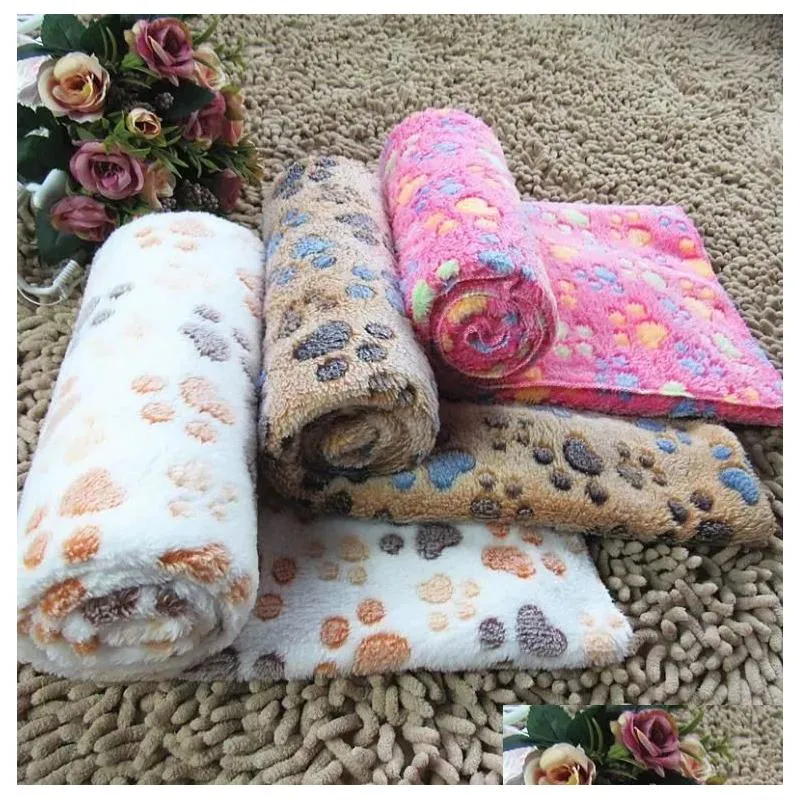 Blankets Wholesale Dog Blanket Pet Blankets Paw Print Pattern Fleece Cat Extra Softness Fluffy Lightweight Washable 0511 Drop Delivery Dhz3P