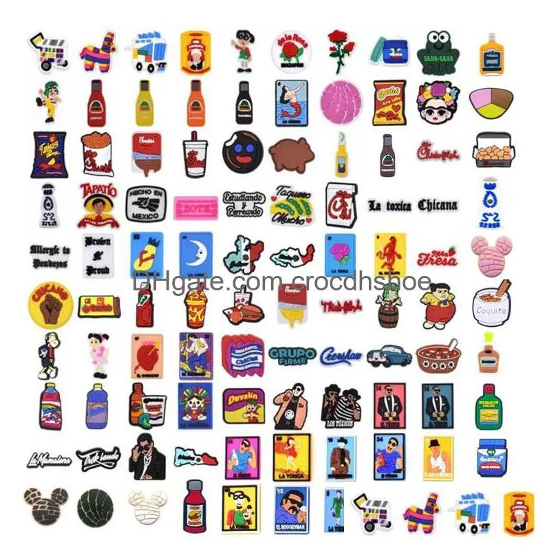 100 styles mexican random different pvc shoe charms for shoe and bracelet with holes party gift