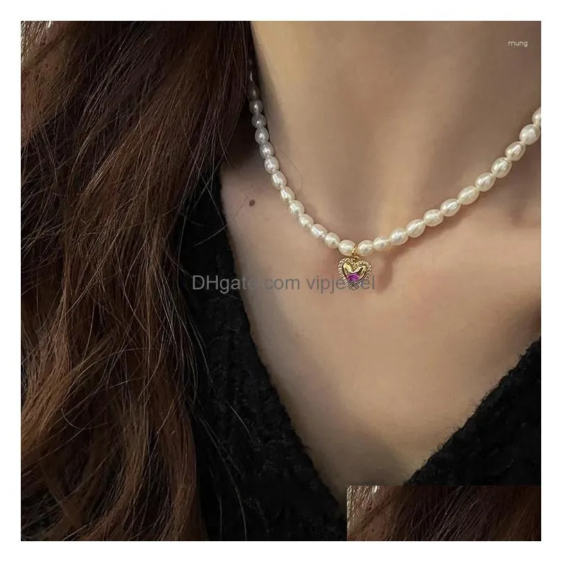 pendant necklaces womens classic natural pearl romantic heart neck chain gorgeous trendy jewelry korean style decorations