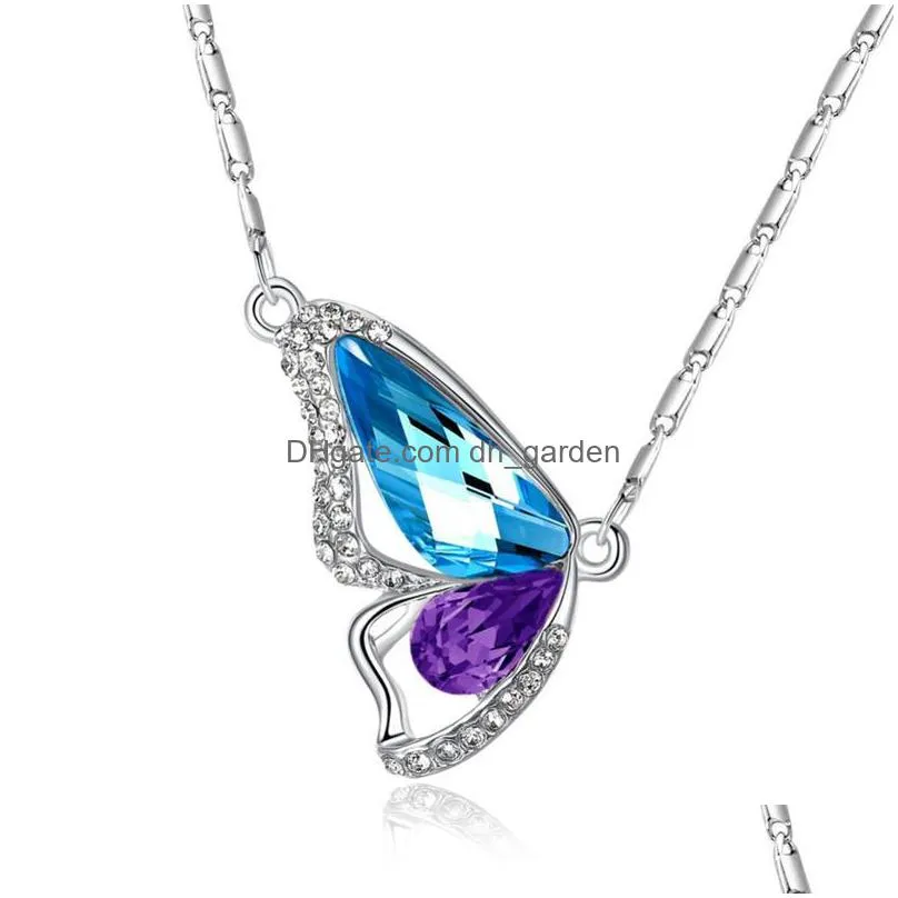 colorful crystal butterfly necklace dancing butterfly pendant necklaces for women girls gift korean styles women necklace