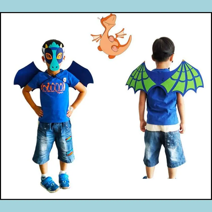 kids dragon dinosaur wing mask set boys girls halloween christmas dress up costume full face masks cape props party supplies felt