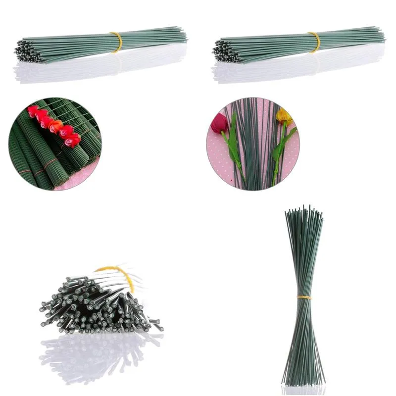 Decorative Flowers & Wreaths A Bundle Of 100Pc Artificial Floral Wire Craft Flower Stem Wrap Dark Green 30Cm Drop Delivery Home Garden Dhdls