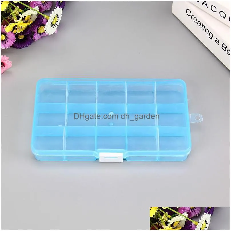 15 compartment plastic clear storage box transparent rectangle case jewelry storage box for necklace earrings rings