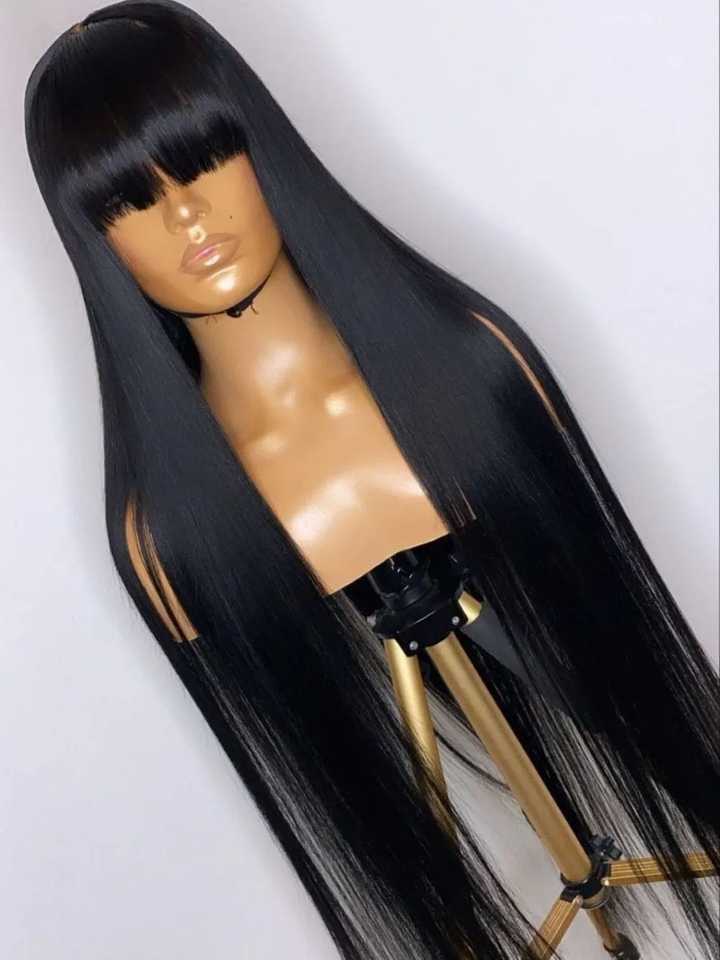 Brazilian Hair Straight Wig With Bangs Fringe Bob Human Hair Wig For Women Glueless None Full Lace Wig Synthetic Heat Resistant