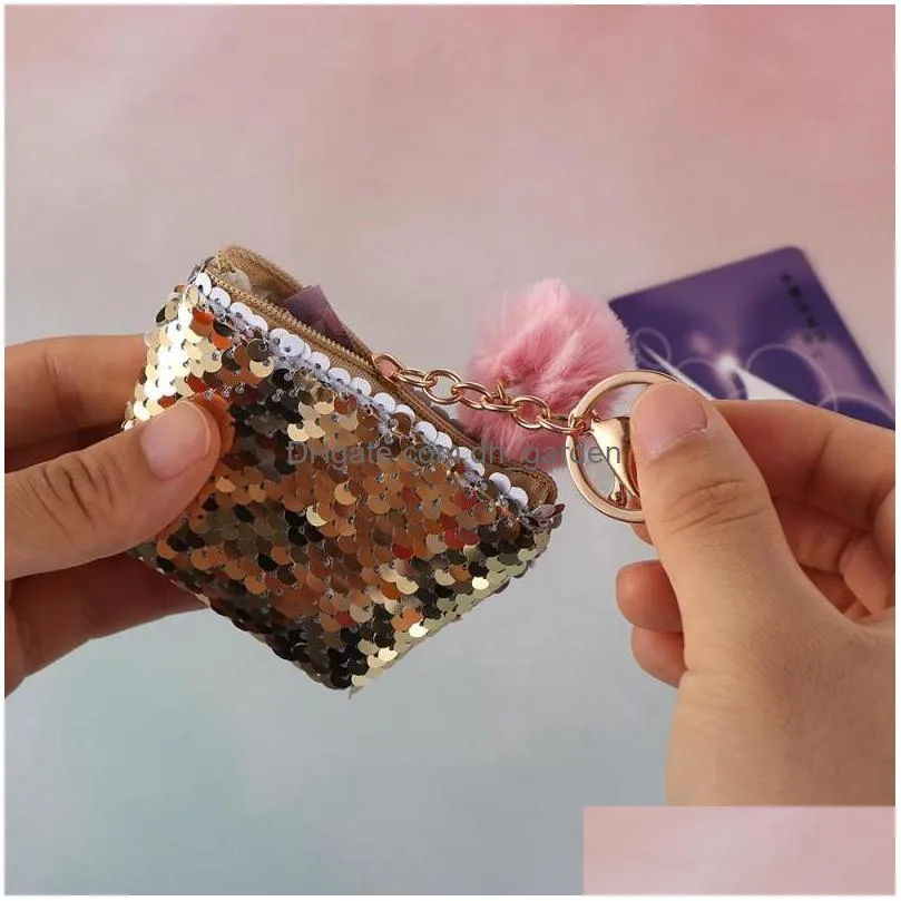 girls mini sequin wallet key chain coin purses with cute mermaid wallet keychainsequin glitter wallet keychain gifts