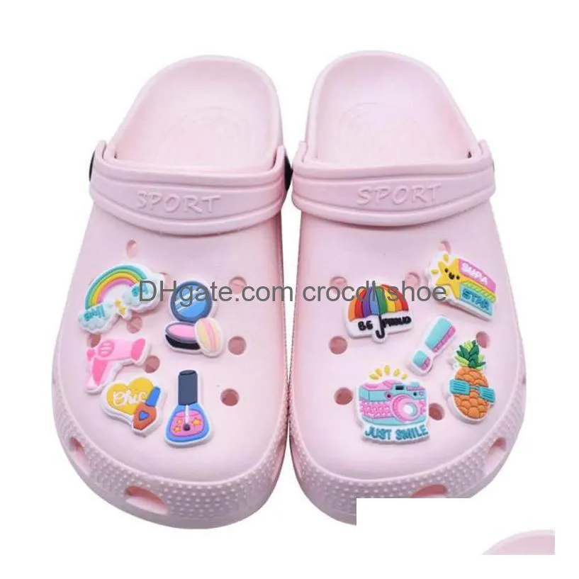 whosale colorful summer makeup series pvc croc charms fit for clog shoes decoration party gifts