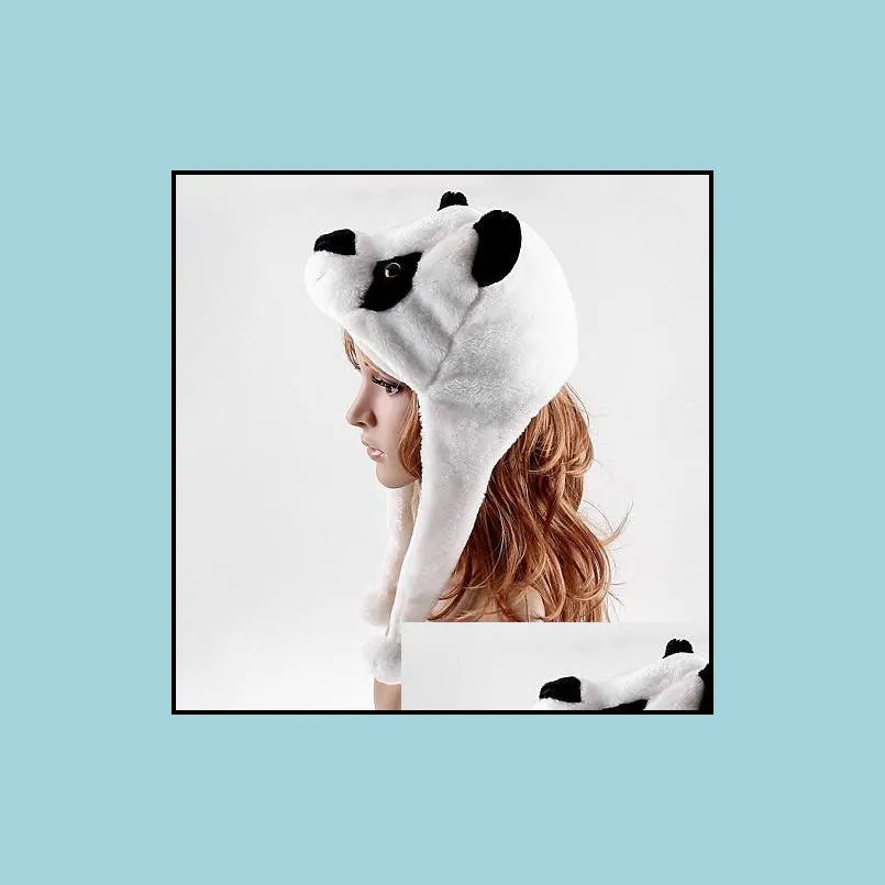 party hat winter cartoon animal panda fluffy plush hat cute cap soft beanie ear flaps christmas favor gift